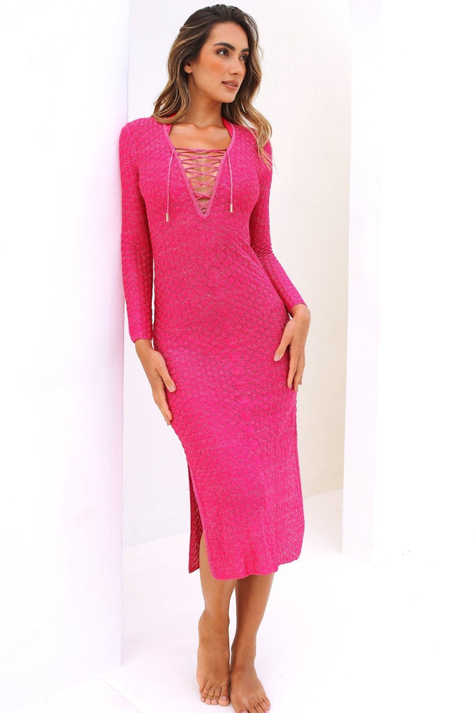 Fuchsia Serpentine Knit Tunic-Long