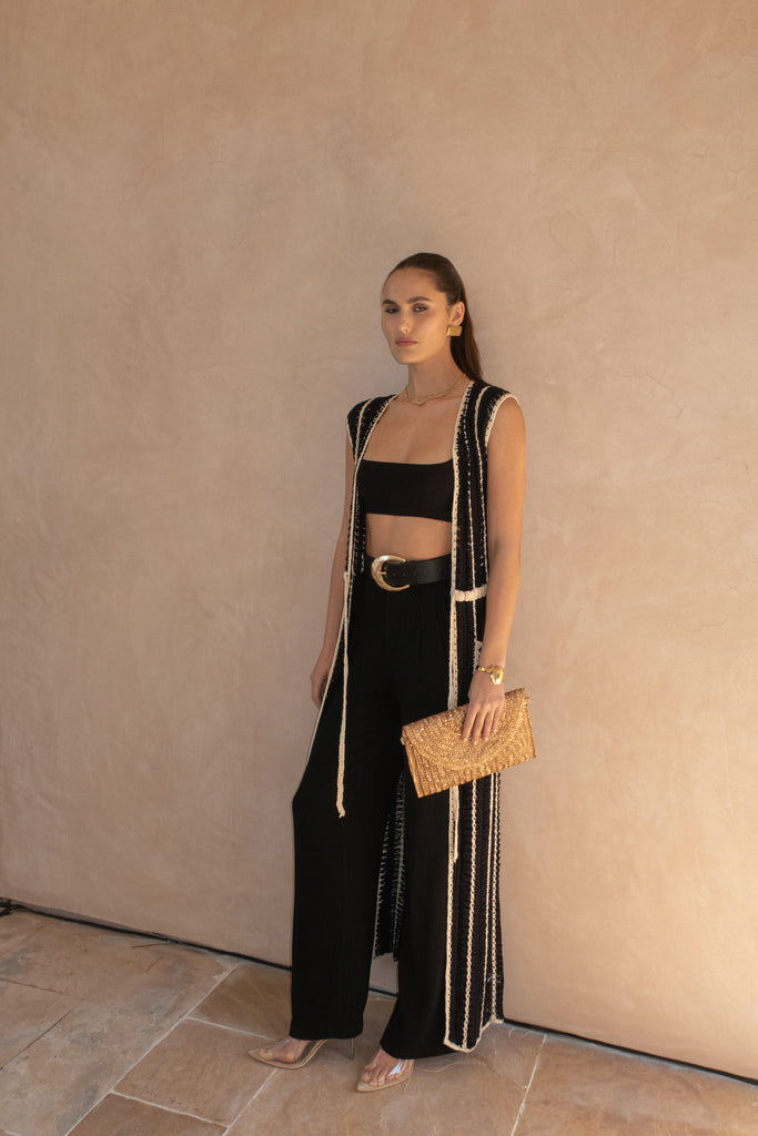 Black/Beige  Marcelle Crochet Maxi Dress