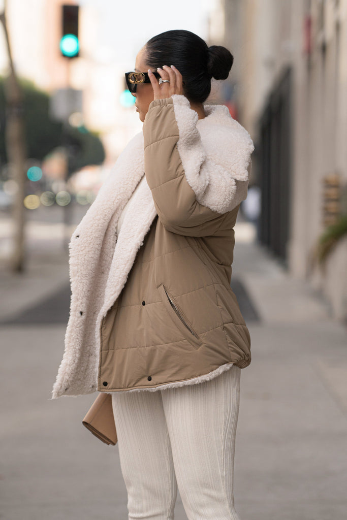 Beige/Ivory Contrast Sherpa Jacket