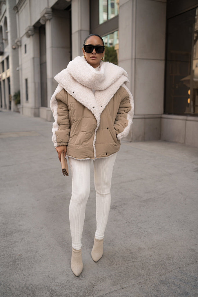Beige/Ivory Contrast Sherpa Jacket