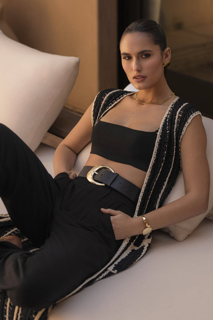 Black/Beige  Marcelle Crochet Maxi Dress