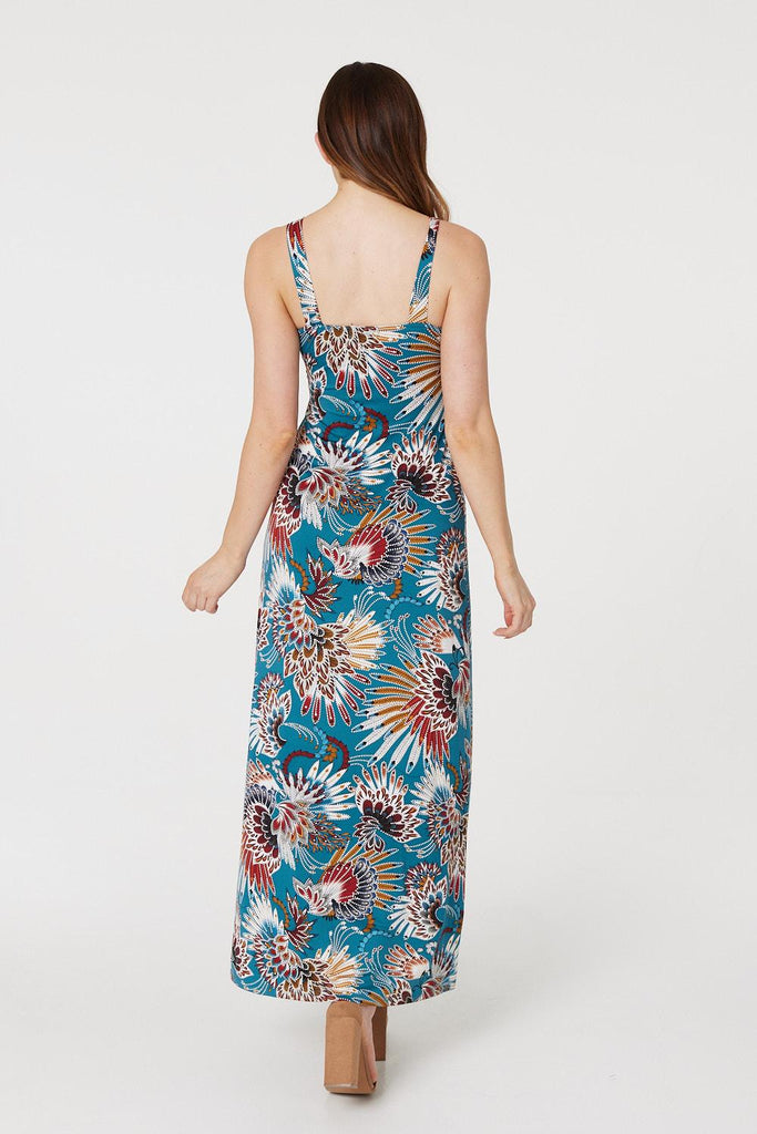 Feather Print Empire Maxi Dress