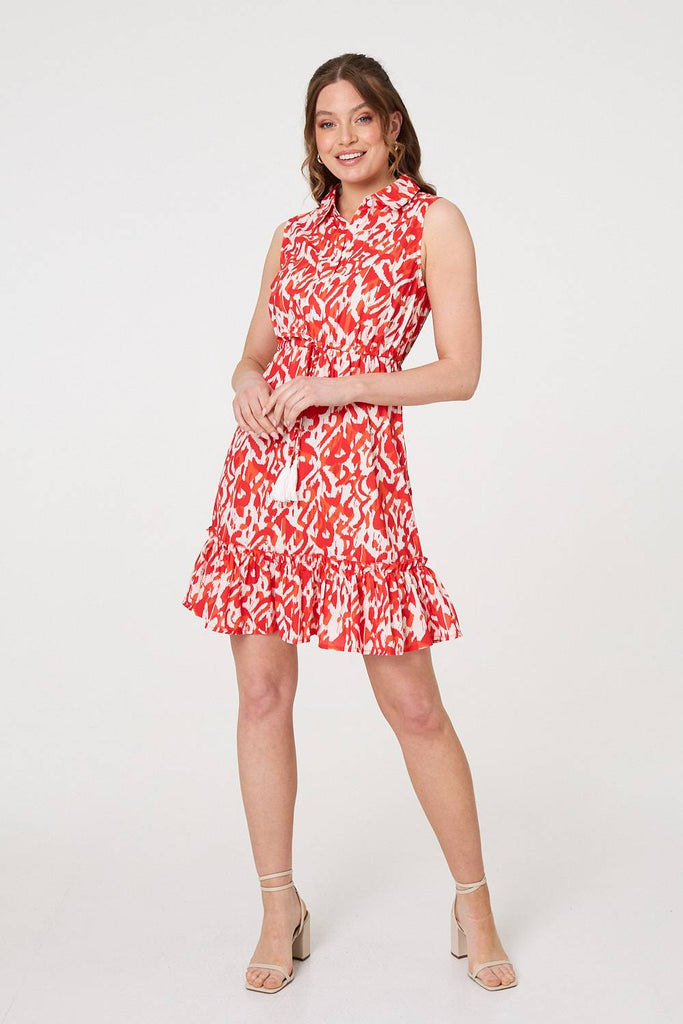 Printed Sleeveless Short Shirt Dress