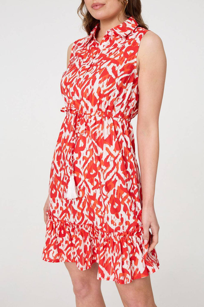 Printed Sleeveless Short Shirt Dress