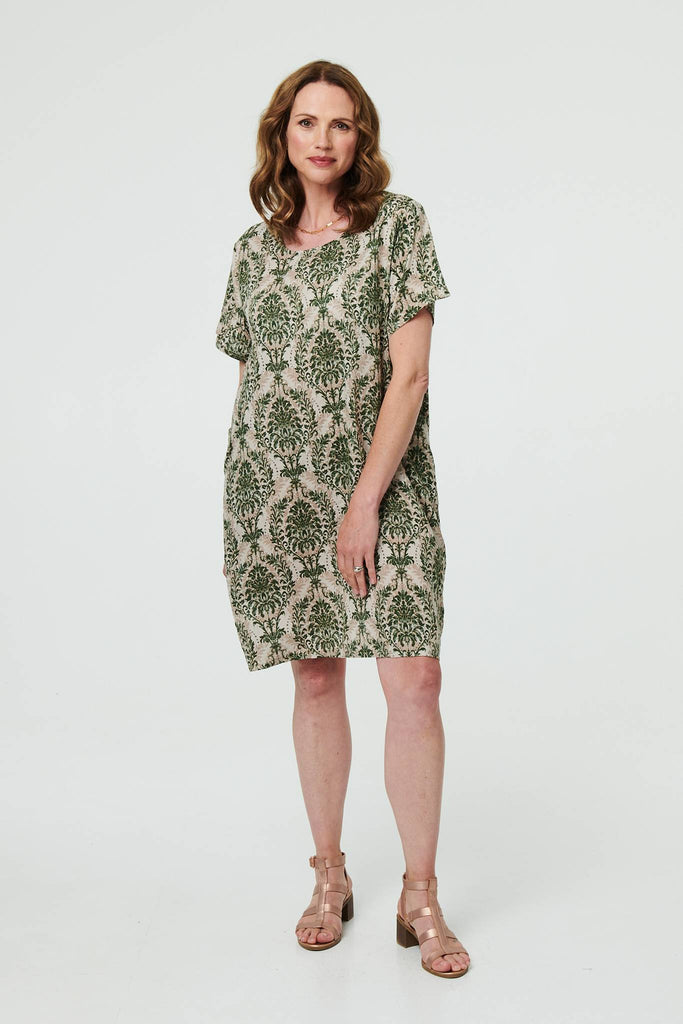 Baroque Print Relaxed Short Shift Dress