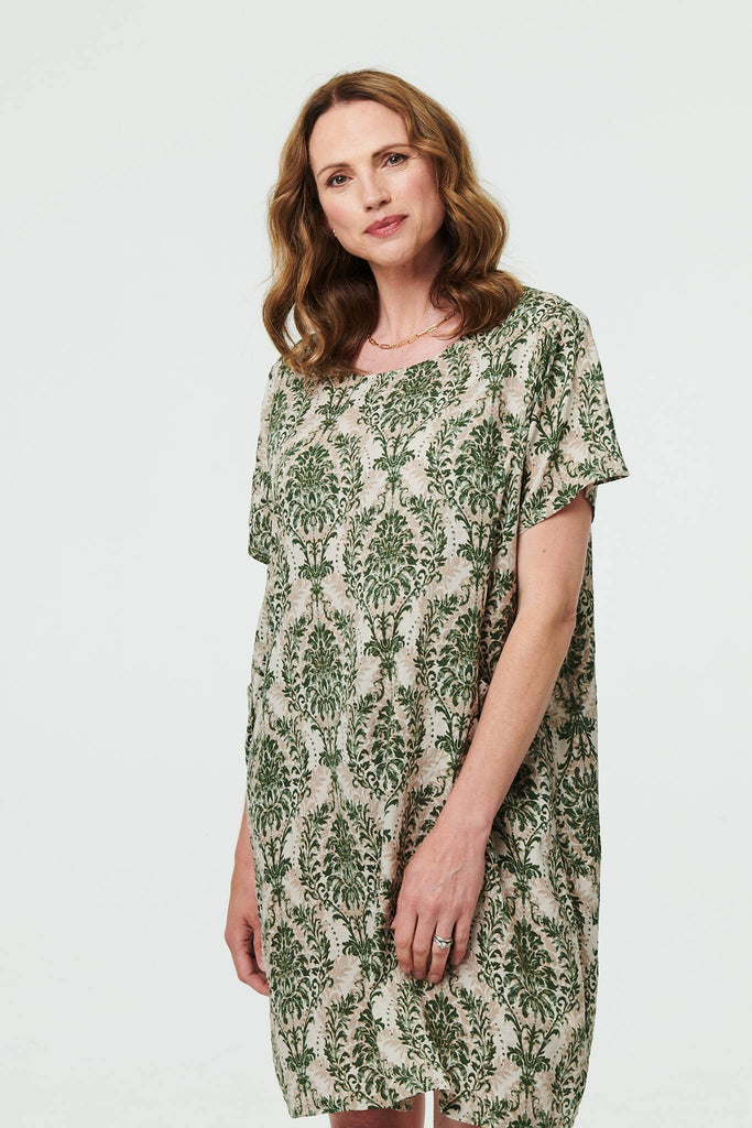 Baroque Print Relaxed Short Shift Dress