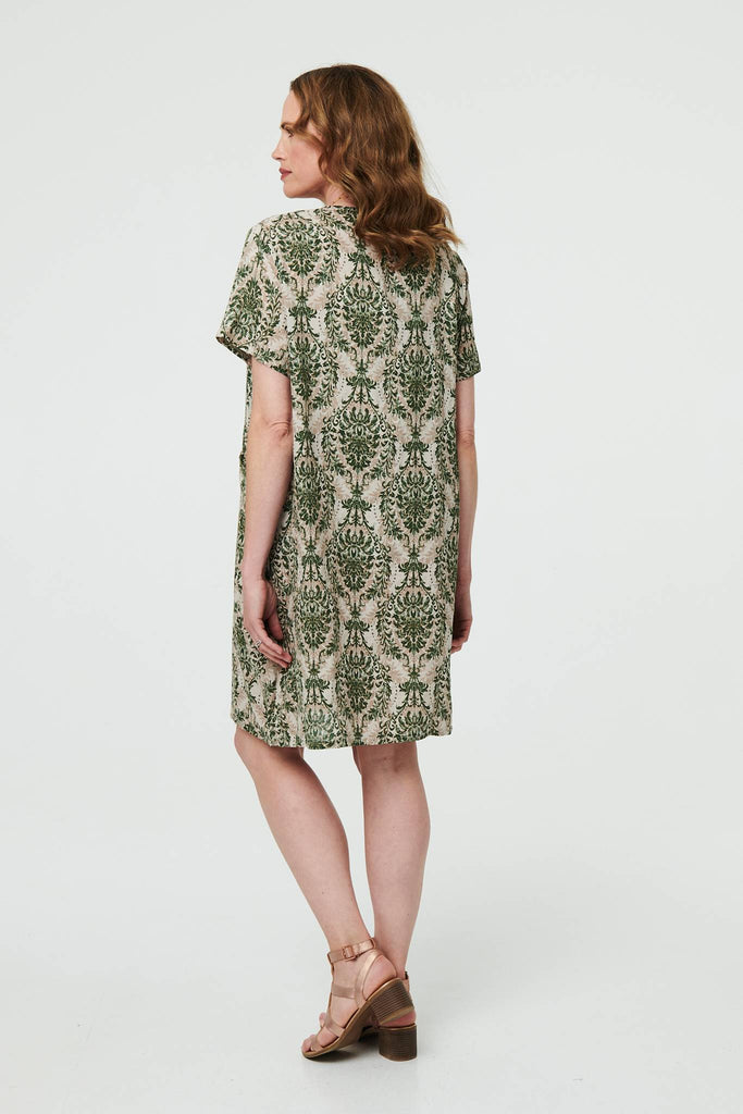Baroque Print Relaxed Short Shift Dress
