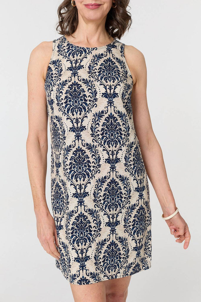 Baroque Print Sleeveless Mini Dress