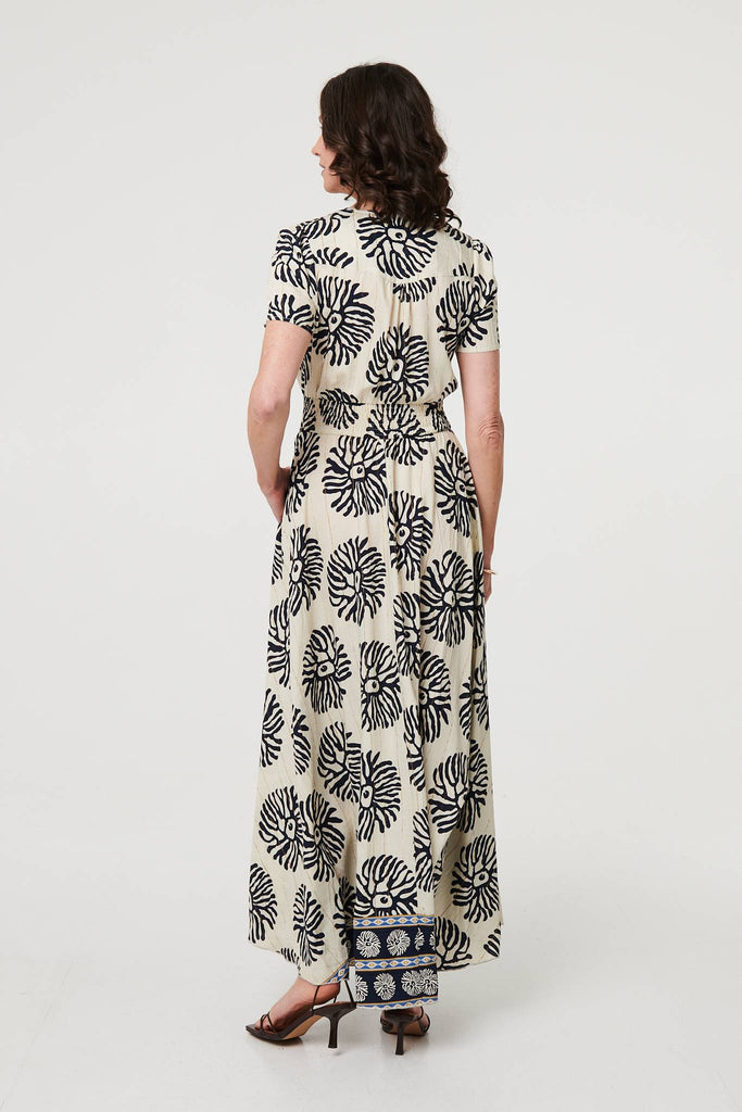 Printed Short Sleeve Shirred Maxi Dress
