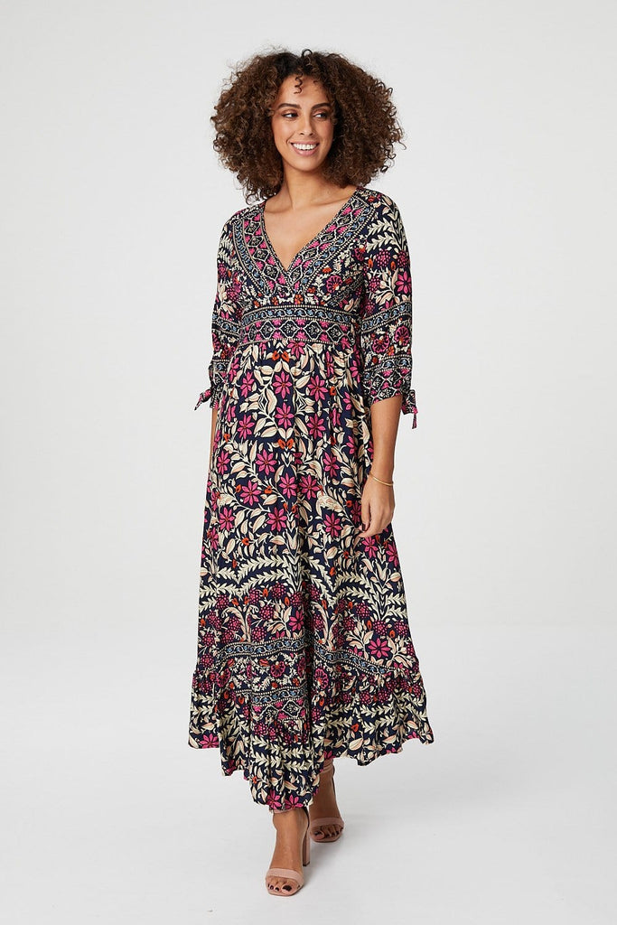 Vintage Floral 3/4 Sleeve Maxi Dress