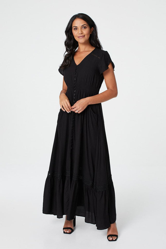 Button Front Maxi Dress with Pockets