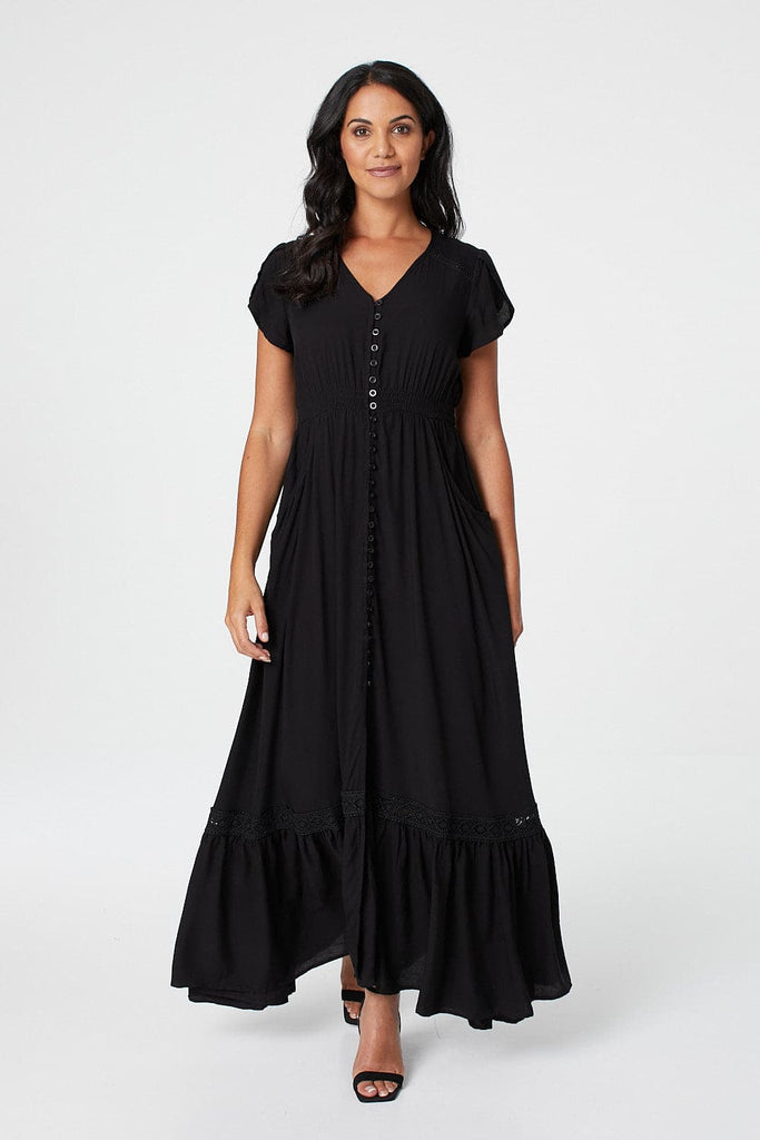 Button Front Maxi Dress with Pockets