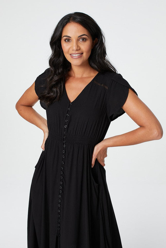 Button Front Maxi Dress with Pockets