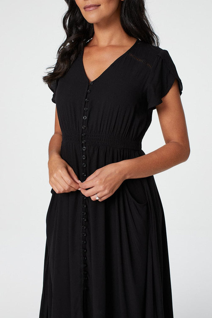 Button Front Maxi Dress with Pockets