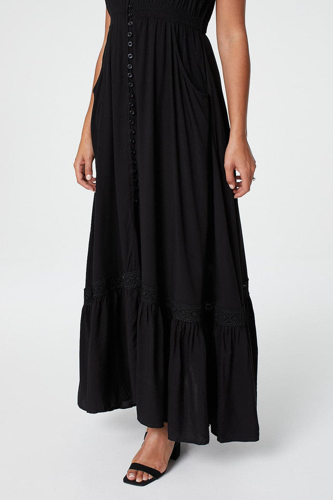 Button Front Maxi Dress with Pockets