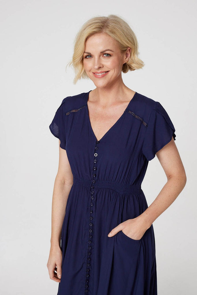 Button Front Maxi Dress with Pockets