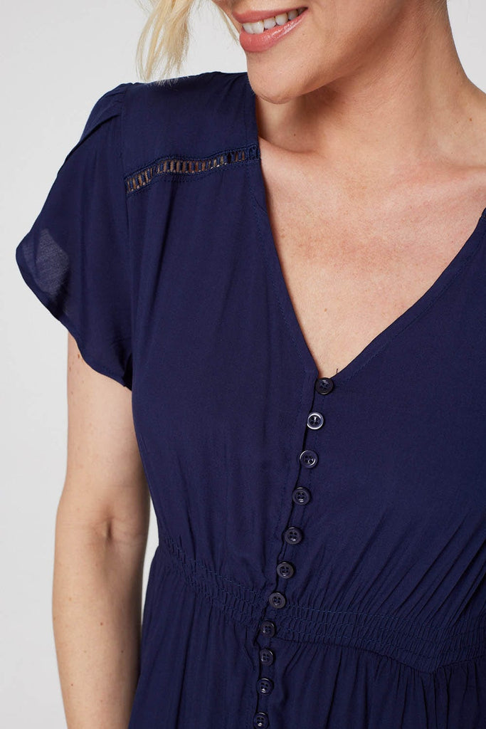 Button Front Maxi Dress with Pockets