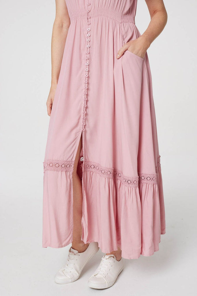 Button Front Maxi Dress with Pockets