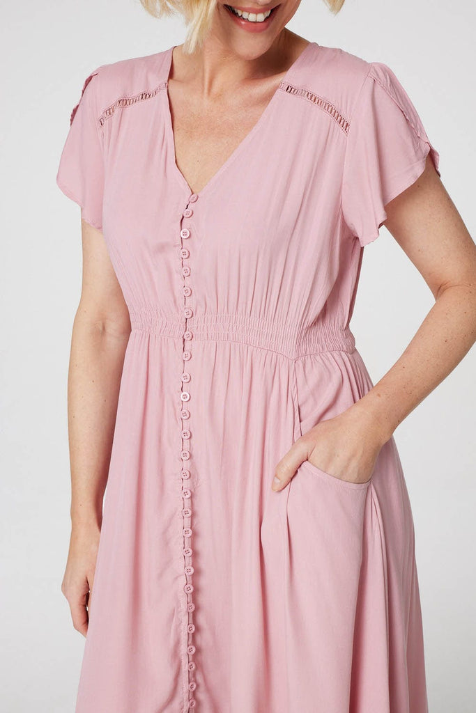 Button Front Maxi Dress with Pockets