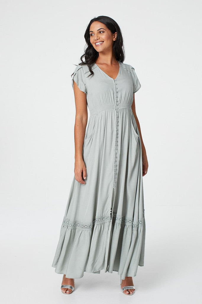 Button Front Maxi Dress with Pockets