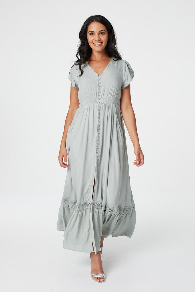 Button Front Maxi Dress with Pockets