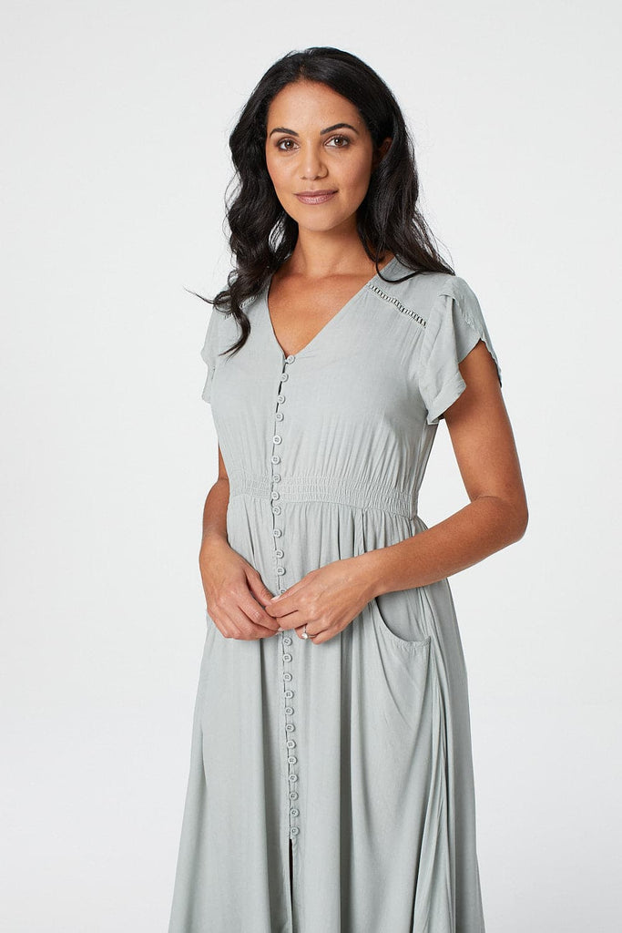 Button Front Maxi Dress with Pockets