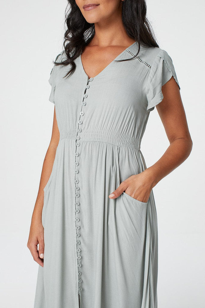 Button Front Maxi Dress with Pockets
