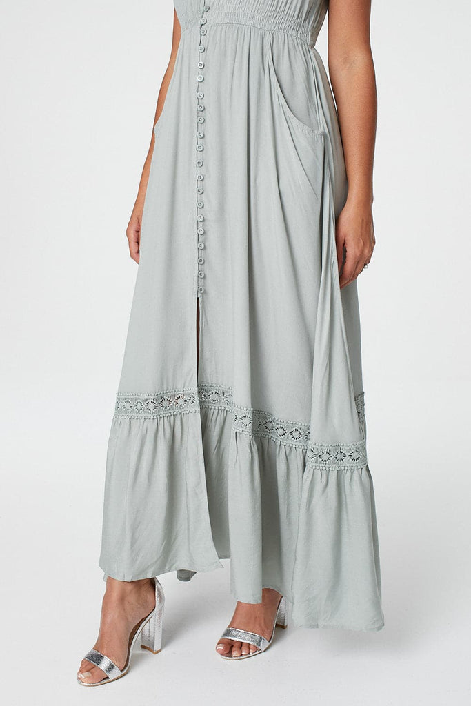 Button Front Maxi Dress with Pockets