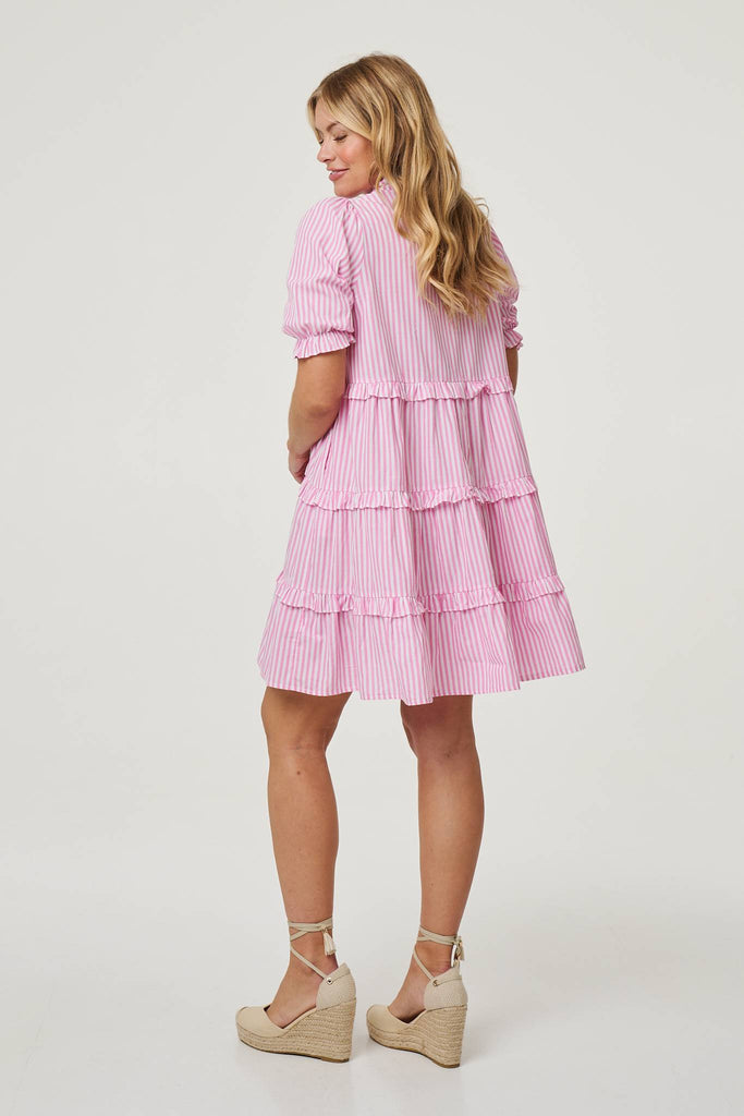 Striped 1/2 Sleeve Short Shirt Dress