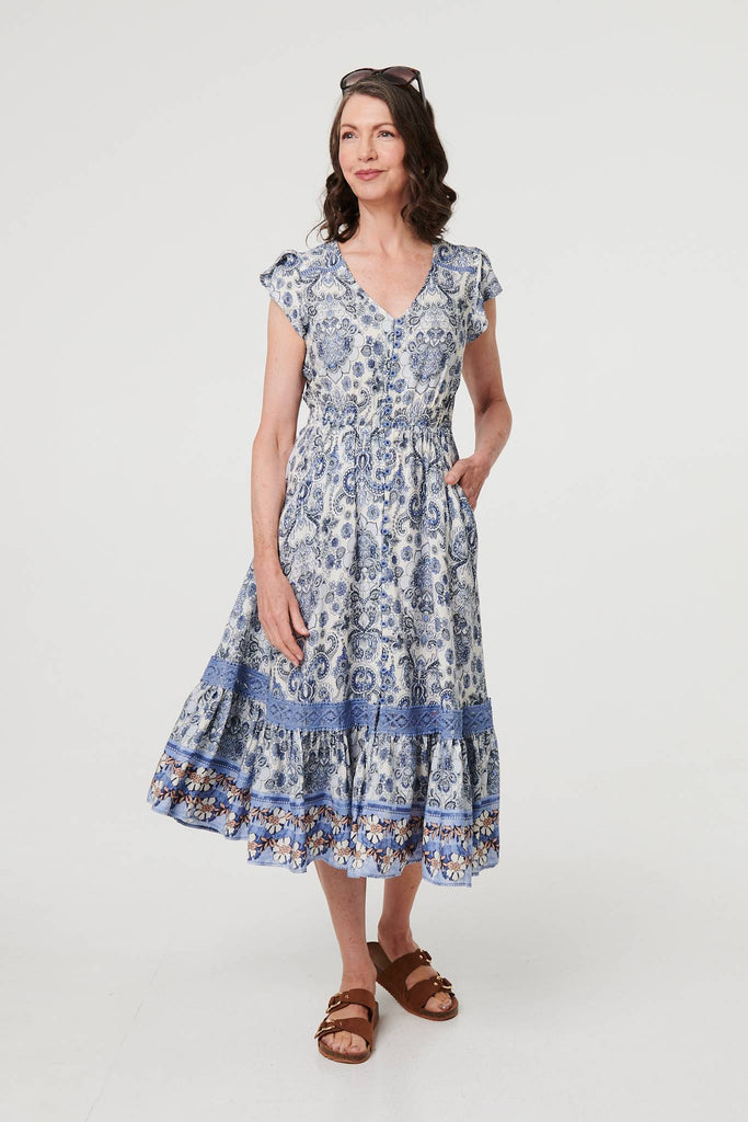 Paisley Cap Sleeve Knee Length Dress