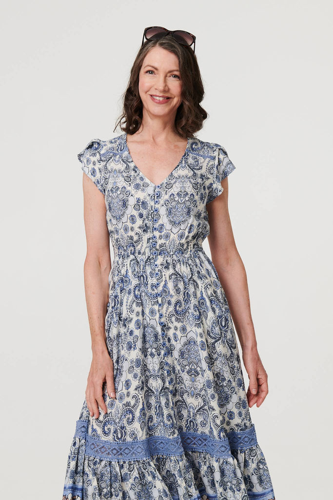 Paisley Cap Sleeve Knee Length Dress