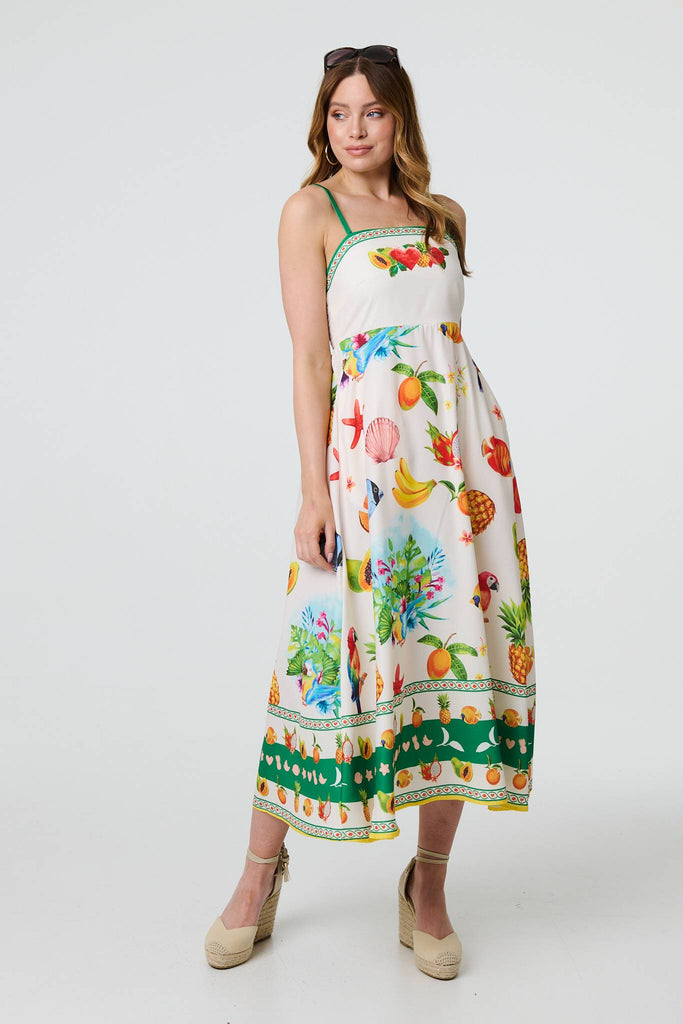 Border Print Cami Strap Midi Dress