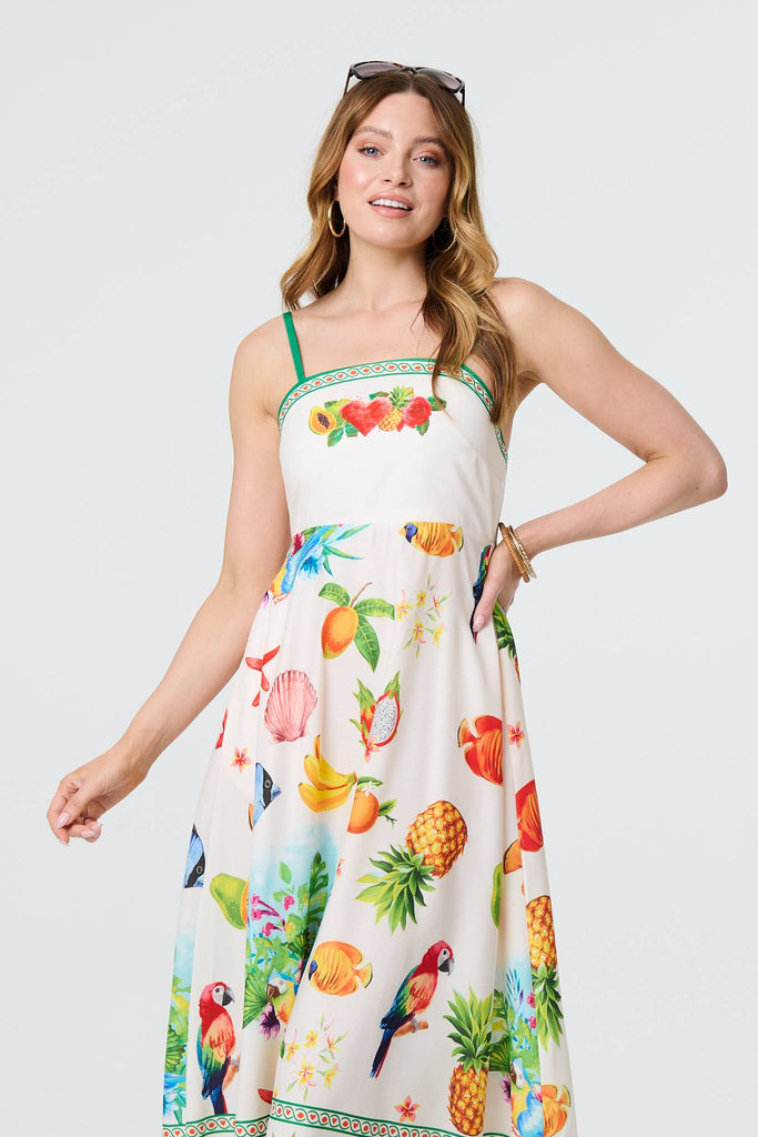 Border Print Cami Strap Midi Dress