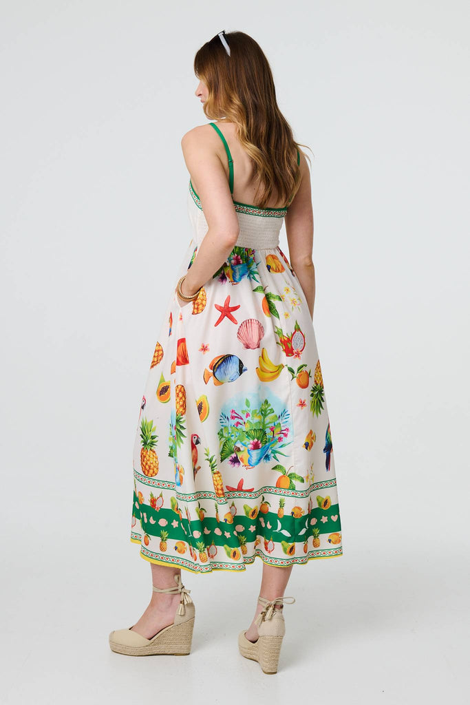 Border Print Cami Strap Midi Dress