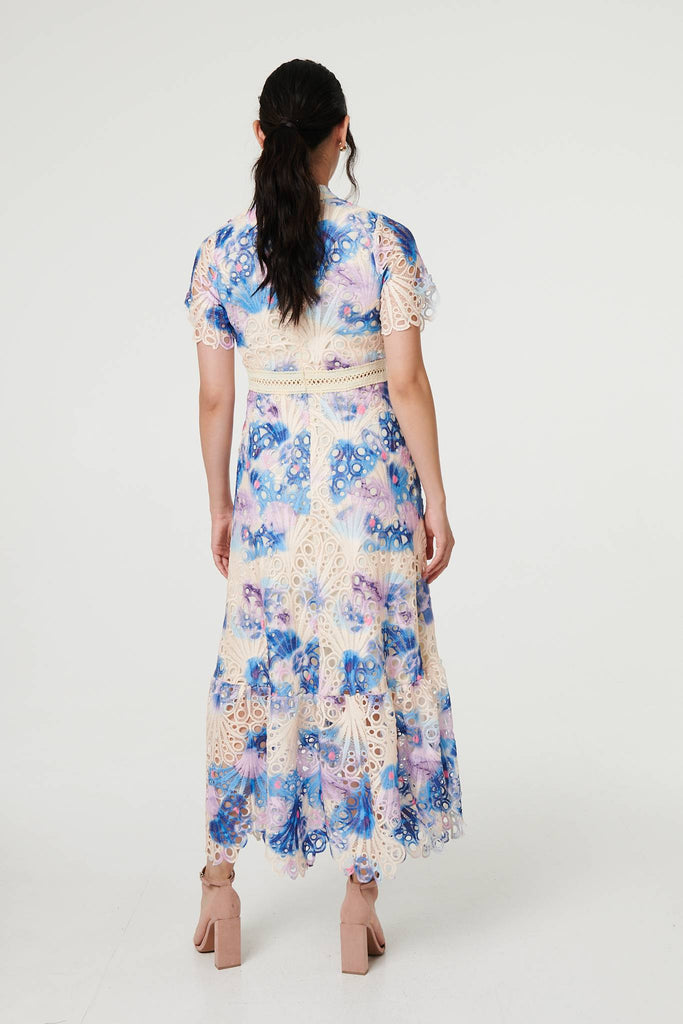 Floral Lace Trim High Neck Maxi Dress