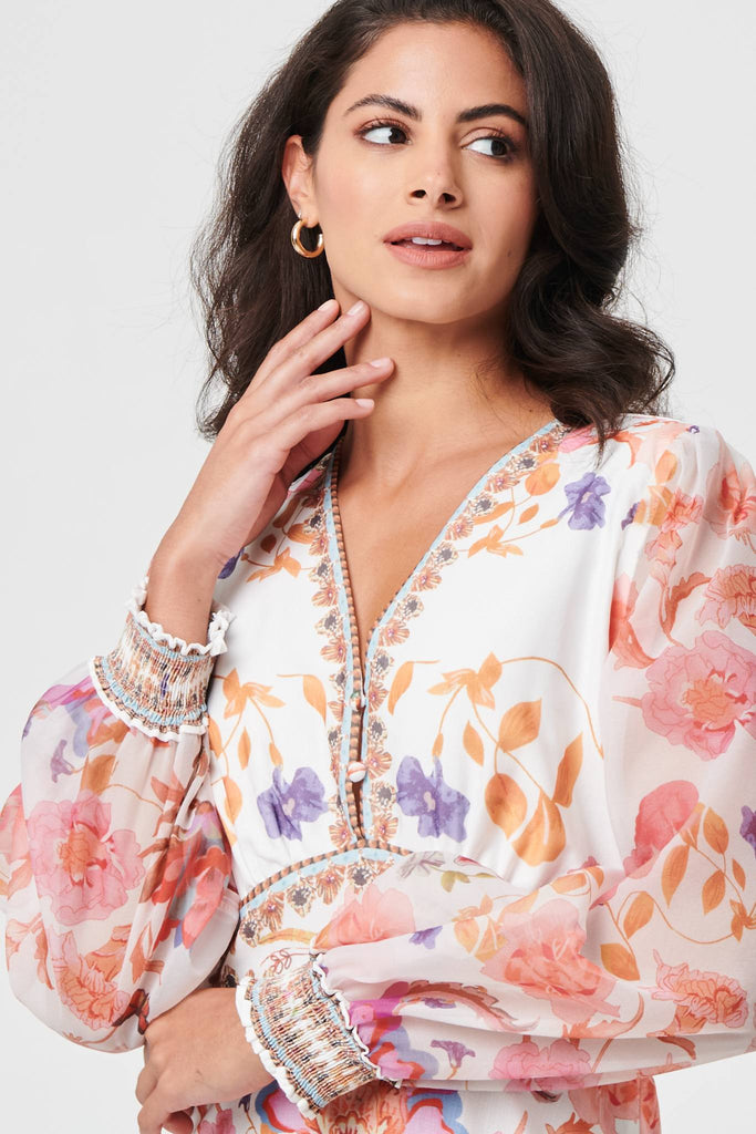 Floral Sheer Sleeve Empire Maxi Dress