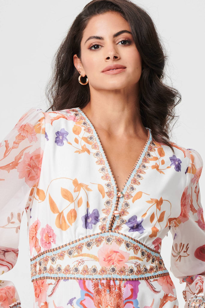 Floral Sheer Sleeve Empire Maxi Dress