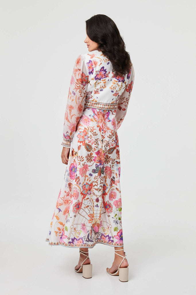 Floral Sheer Sleeve Empire Maxi Dress