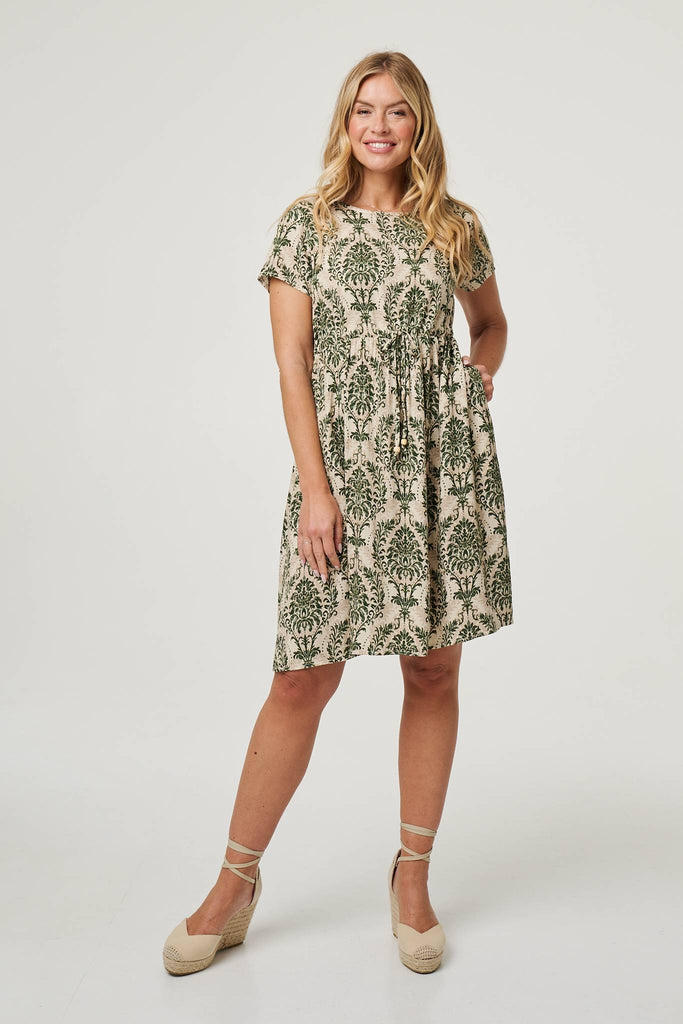 Baroque Print Relaxed Knee Length Dress