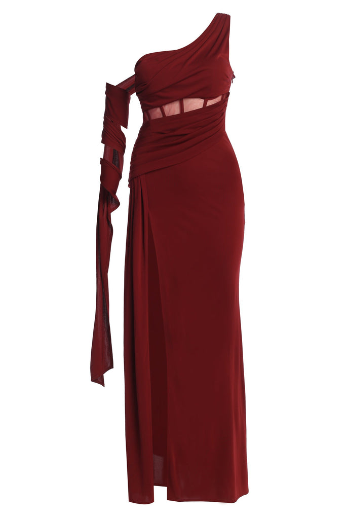 Burgundy Naida Drape Maxi Dress