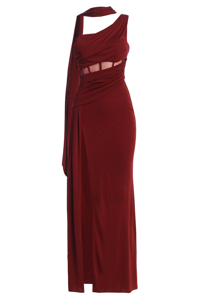 Burgundy Naida Drape Maxi Dress