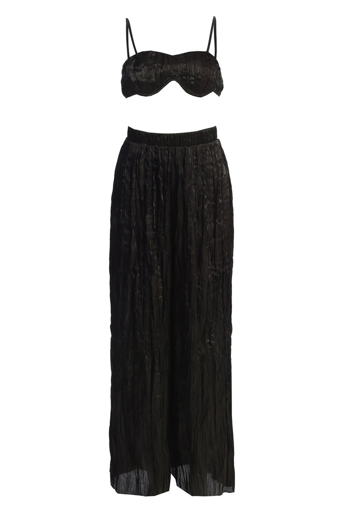 Black Let's Get Away Satin Pant Set