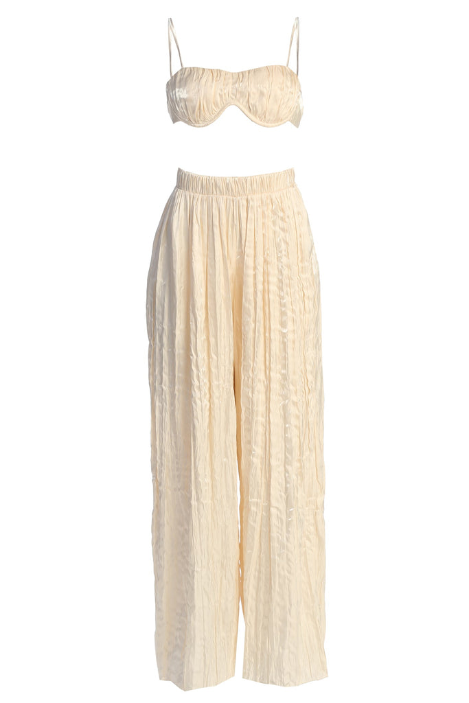 Cream Let's Get Away Satin Pant Set