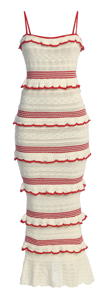 Ivory/Red Bella Vista Ruffle Maxi Dress