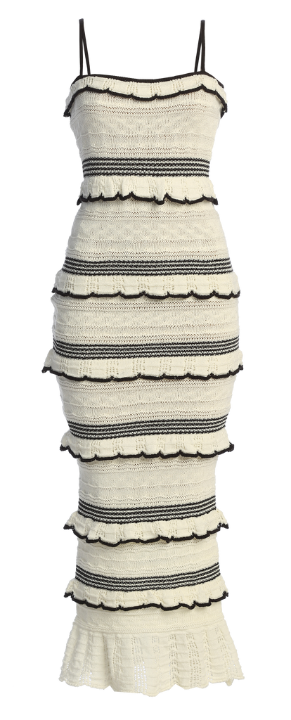 Ivory/Black Bella Vista Ruffle Maxi Dress