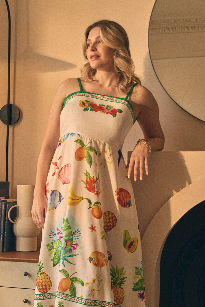 Border Print Cami Strap Midi Dress