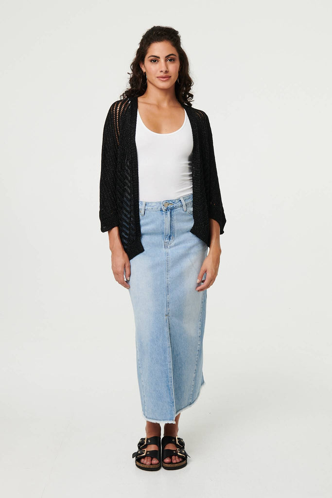 Sheer Mesh Texture 3/4 Sleeve Cardigan