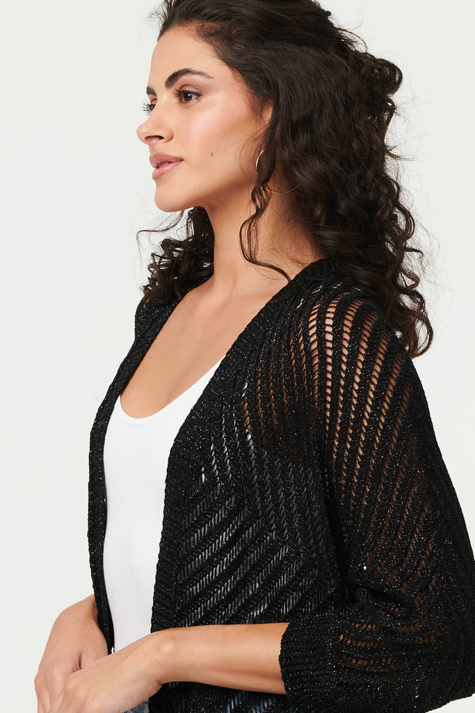 Sheer Mesh Texture 3/4 Sleeve Cardigan