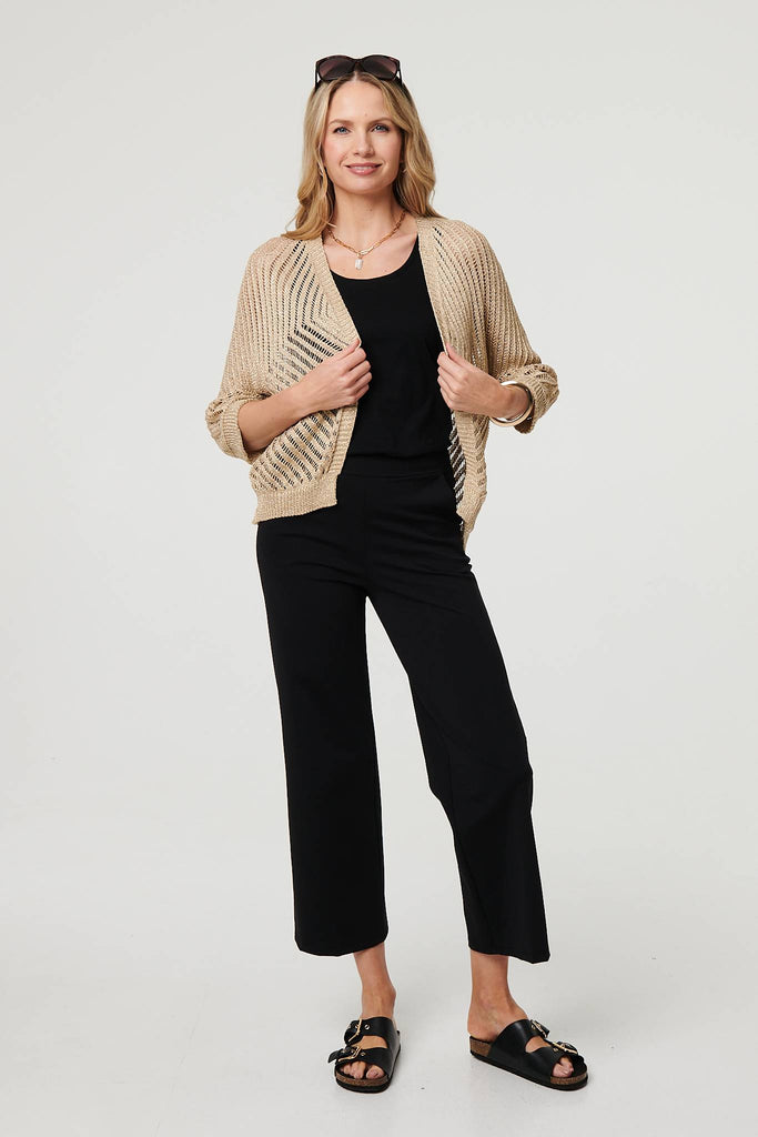 Sheer Mesh Texture 3/4 Sleeve Cardigan
