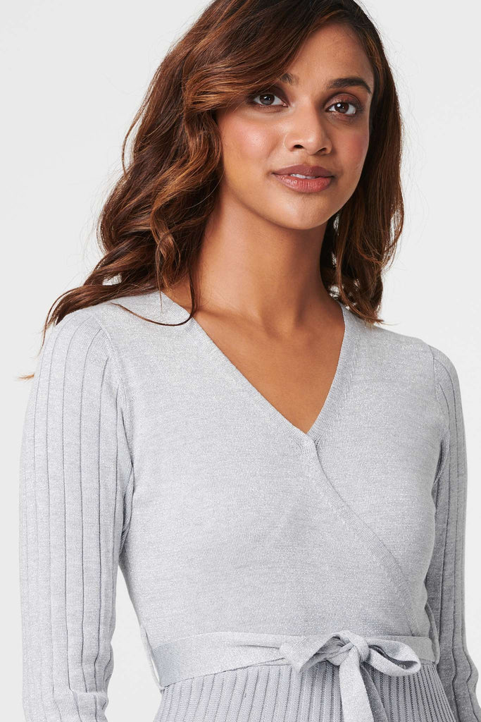 Pleated Tie Waist Knit Midi Dress